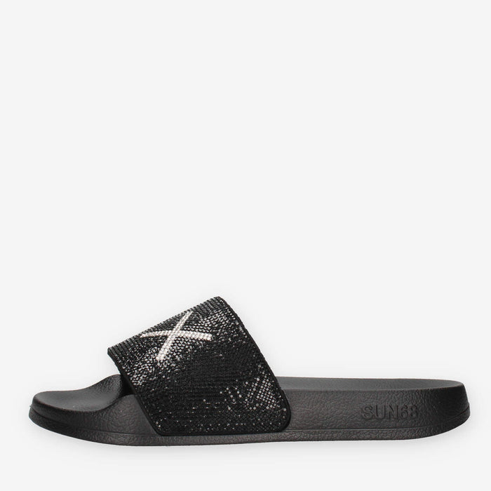 Sun 68 X36211-11NERO SLIPPERS STRASS LOGO Ciabatte nere da donna