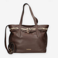Borsa a Spalla in Pelle Marrone con Dettagli Animalier - Modello DOLLARO GLACE' T.PITONE CASTORO di Nero Giardini