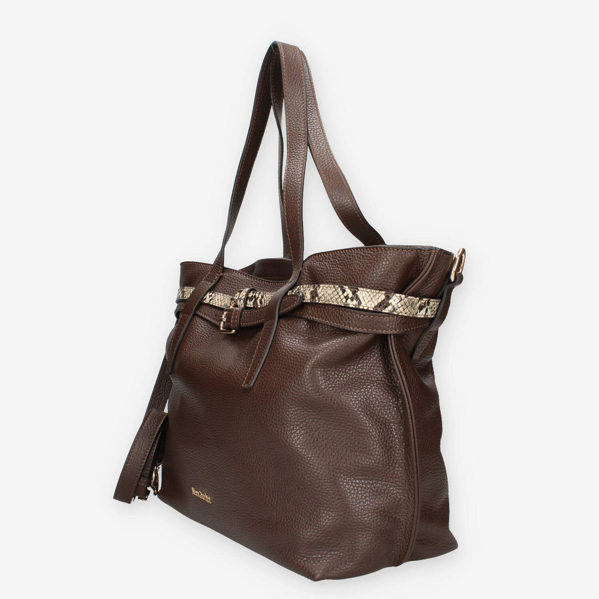 Borsa a Spalla in Pelle Marrone con Dettagli Animalier - Modello DOLLARO GLACE' T.PITONE CASTORO di Nero Giardini