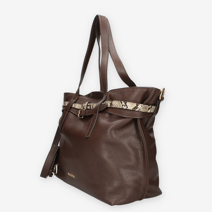 Borsa a Spalla in Pelle Marrone con Dettagli Animalier - Modello DOLLARO GLACE' T.PITONE CASTORO di Nero Giardini