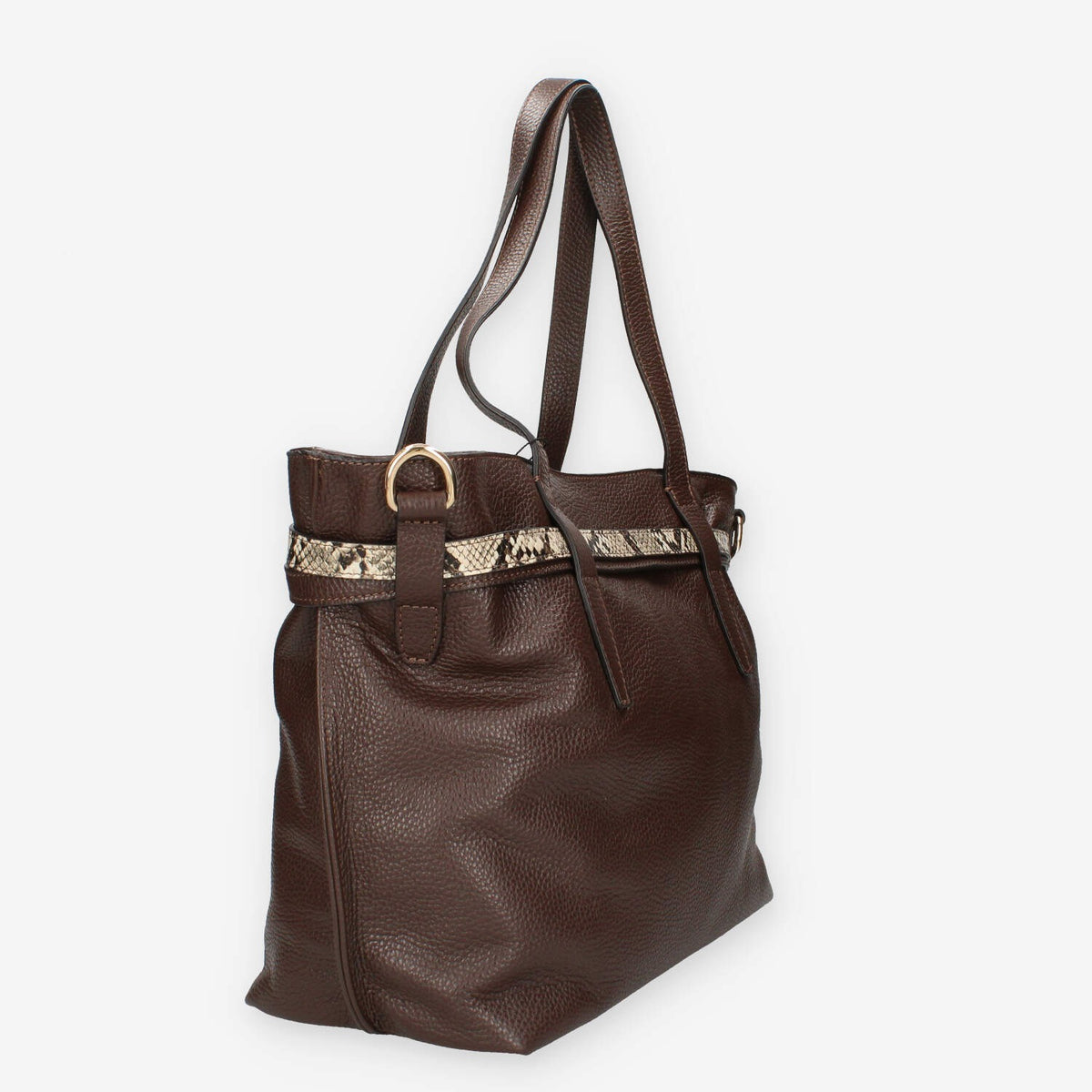 Borsa a Spalla in Pelle Marrone con Dettagli Animalier - Modello DOLLARO GLACE' T.PITONE CASTORO di Nero Giardini