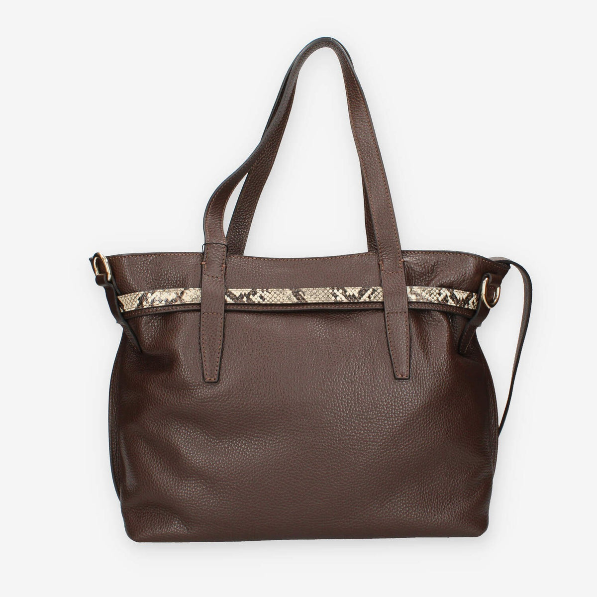 Borsa a Spalla in Pelle Marrone con Dettagli Animalier - Modello DOLLARO GLACE' T.PITONE CASTORO di Nero Giardini