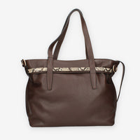 Borsa a Spalla in Pelle Marrone con Dettagli Animalier - Modello DOLLARO GLACE' T.PITONE CASTORO di Nero Giardini