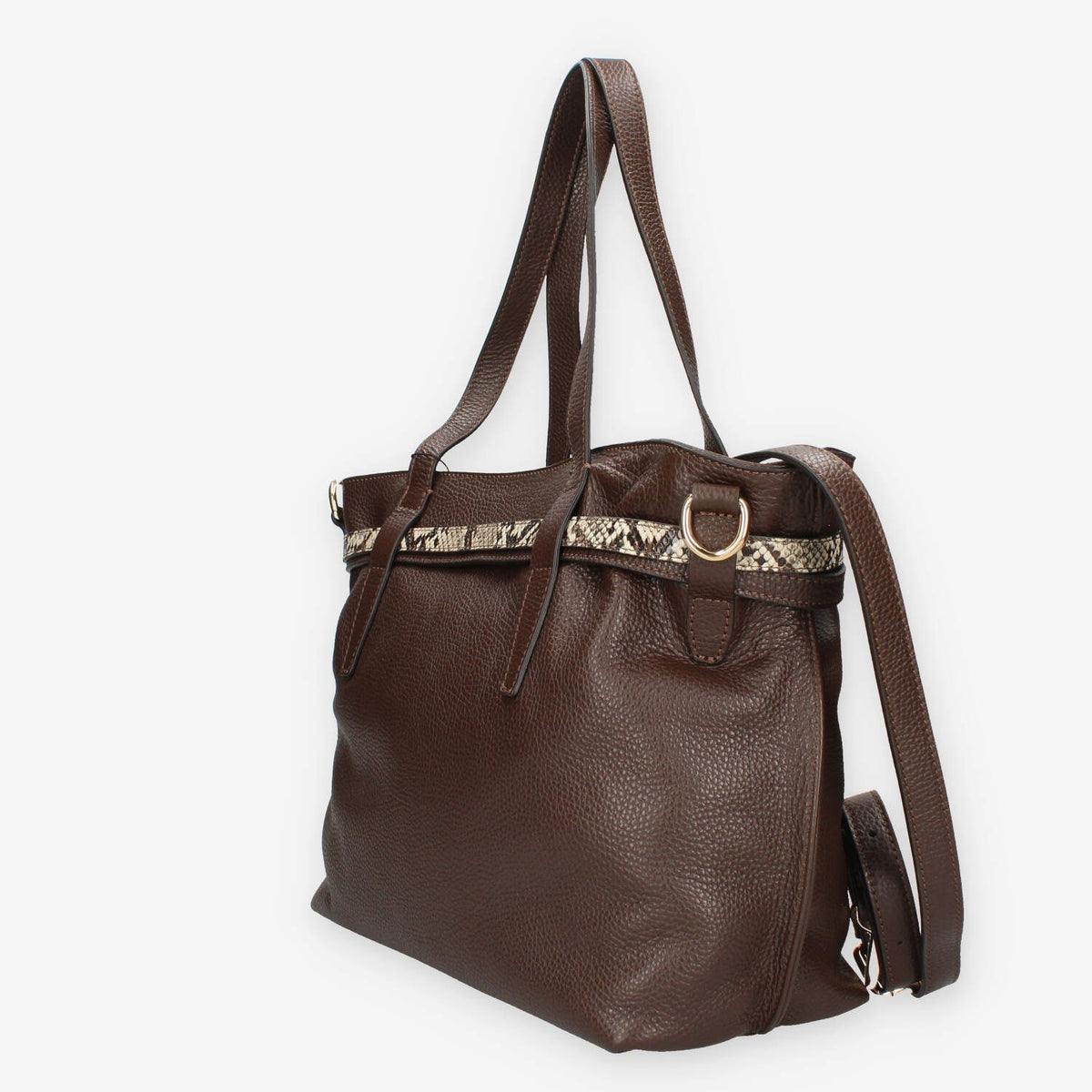 Borsa a Spalla in Pelle Marrone con Dettagli Animalier - Modello DOLLARO GLACE' T.PITONE CASTORO di Nero Giardini