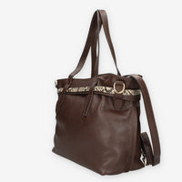 Borsa a Spalla in Pelle Marrone con Dettagli Animalier - Modello DOLLARO GLACE' T.PITONE CASTORO di Nero Giardini
