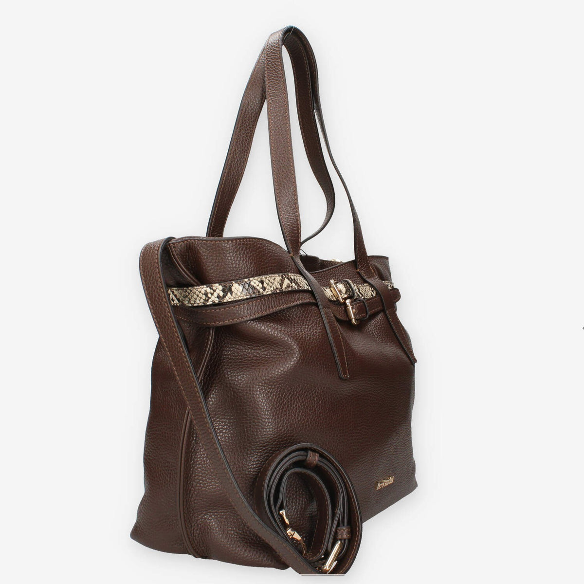 Borsa a Spalla in Pelle Marrone con Dettagli Animalier - Modello DOLLARO GLACE' T.PITONE CASTORO di Nero Giardini