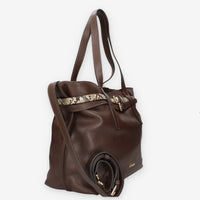 Borsa a Spalla in Pelle Marrone con Dettagli Animalier - Modello DOLLARO GLACE' T.PITONE CASTORO di Nero Giardini