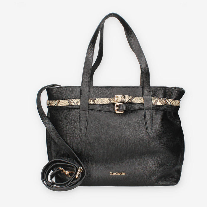 Borsa a Spalla Donna Nero Giardini - Modello Dollaro Nero T.Pitone Castoro
