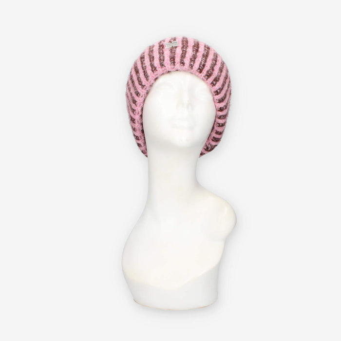 Cappello a Maglia a Righe Rosa e Marrone - Victoria