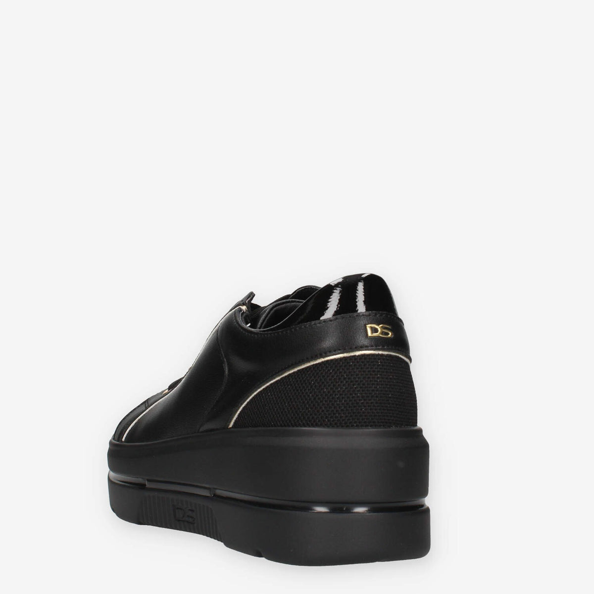Sneakers Eleganti Donna Serena in Pelle sintetica Nera con Dettagli Dorati