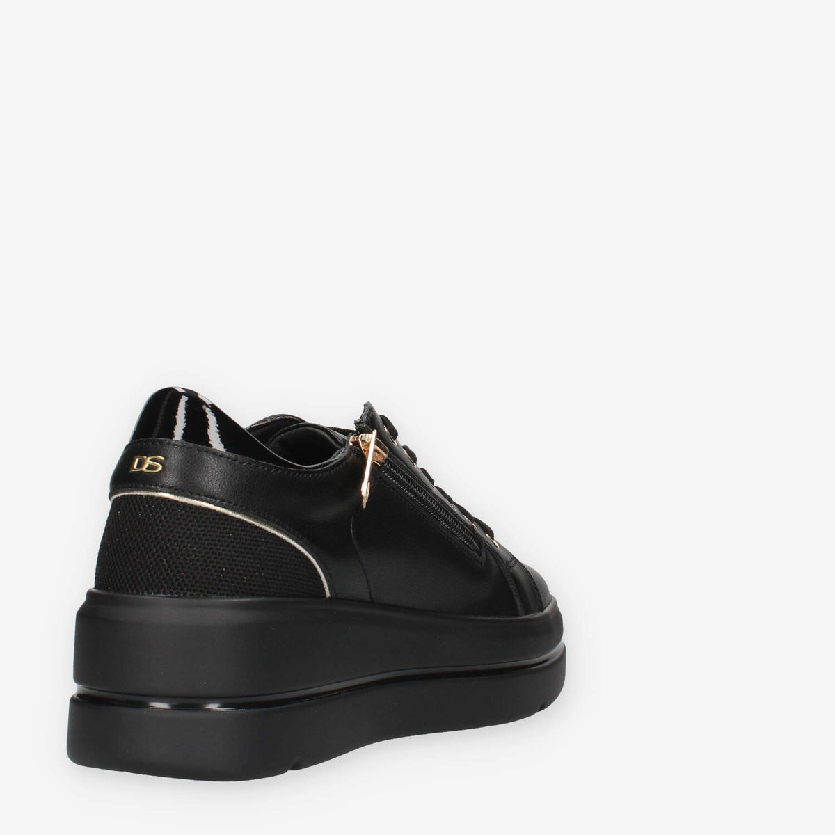 Sneakers Eleganti Donna Serena in Pelle sintetica Nera con Dettagli Dorati