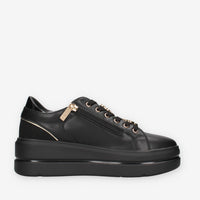 Sneakers Eleganti Donna Serena in Pelle sintetica Nera con Dettagli Dorati