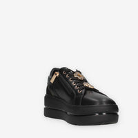 Sneakers Eleganti Donna Serena in Pelle sintetica Nera con Dettagli Dorati