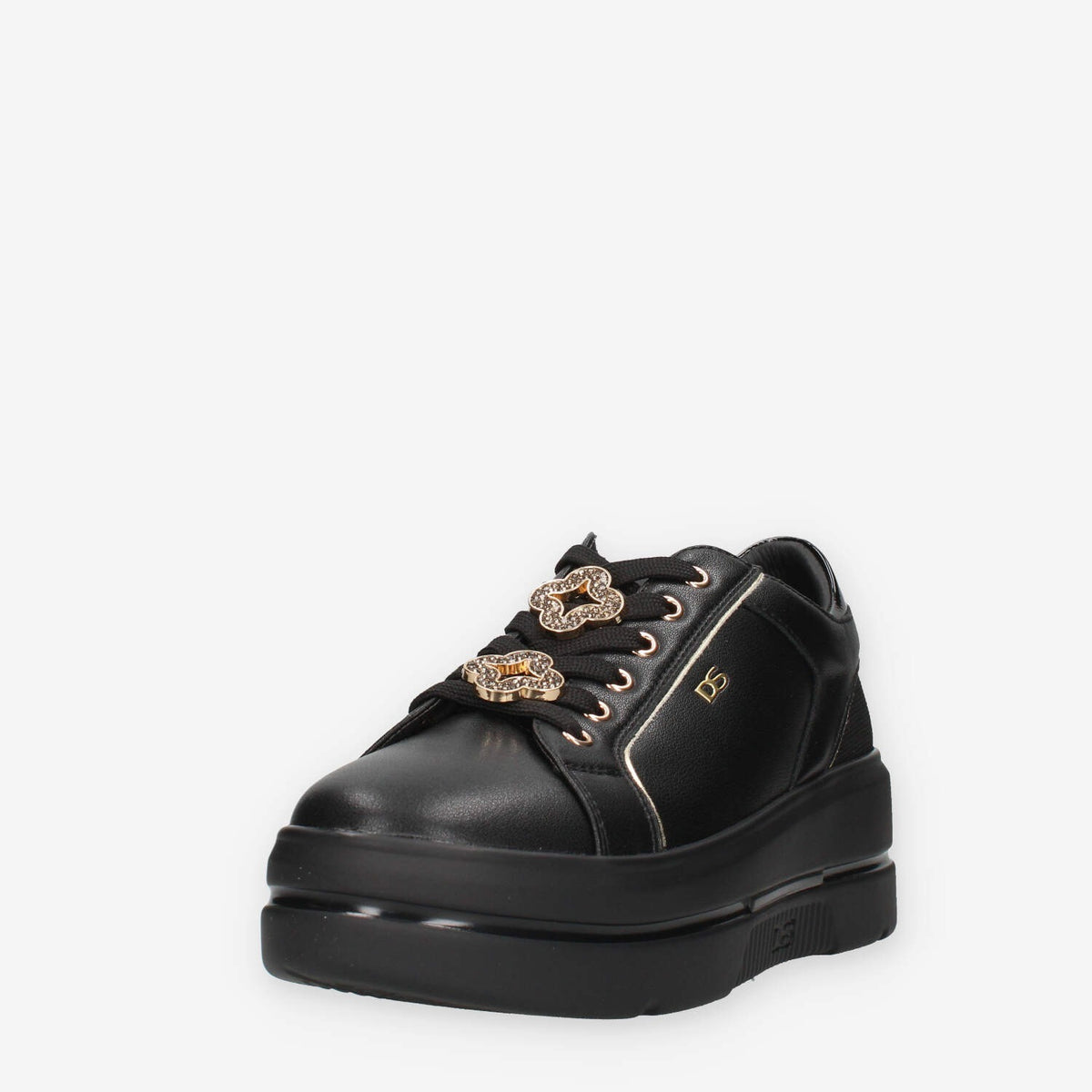Sneakers Eleganti Donna Serena in Pelle sintetica Nera con Dettagli Dorati
