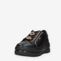 Sneakers Eleganti Donna Serena in Pelle sintetica Nera con Dettagli Dorati