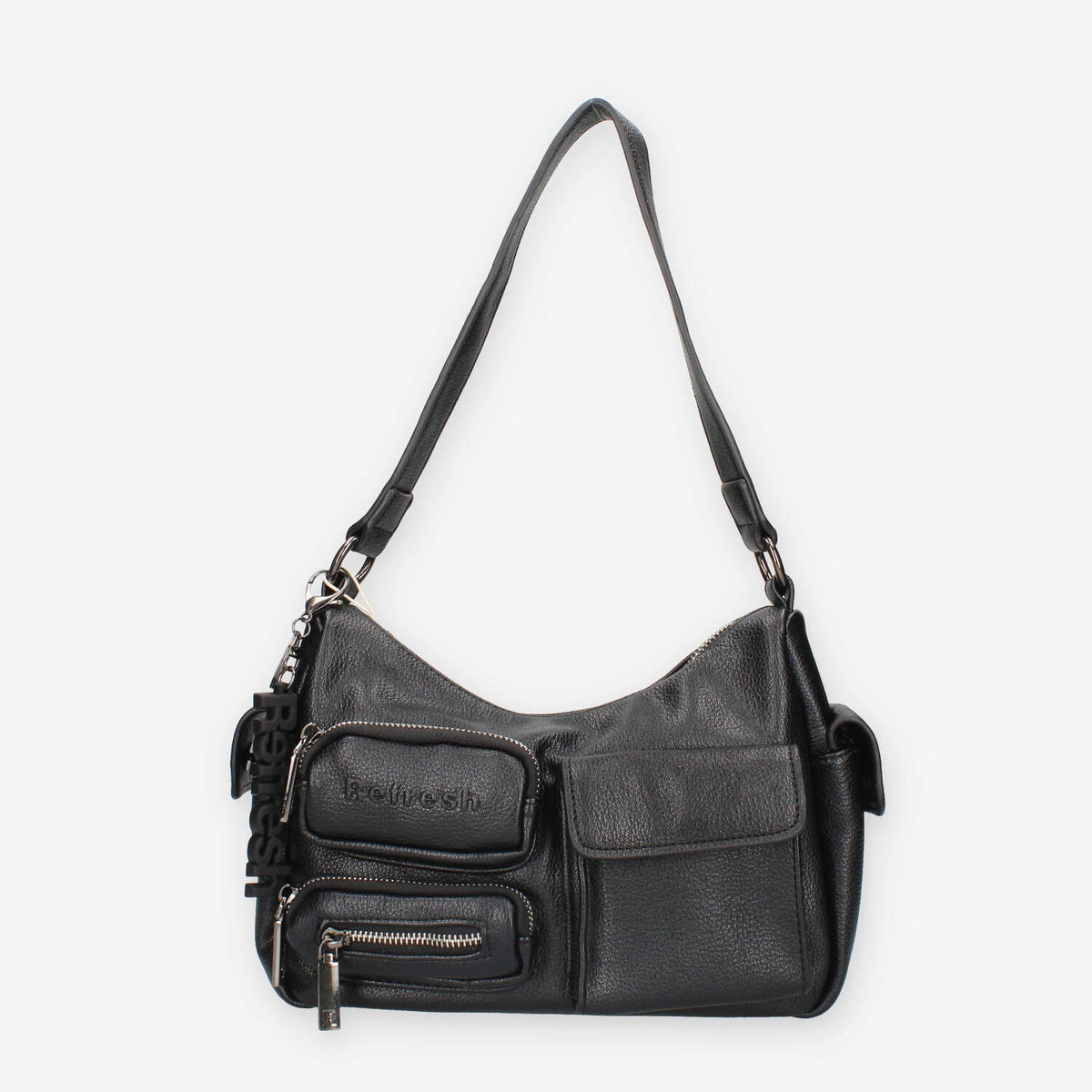 Borsa a Spalla in Pelle sintetica Nera con Tasche Multiple - Refresh
