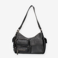 Borsa a Spalla in Pelle sintetica Nera con Tasche Multiple - Refresh