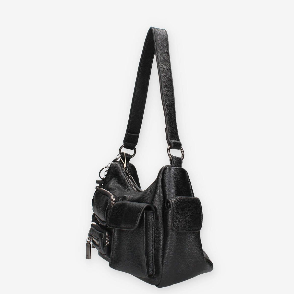 Borsa a Spalla in Pelle sintetica Nera con Tasche Multiple - Refresh