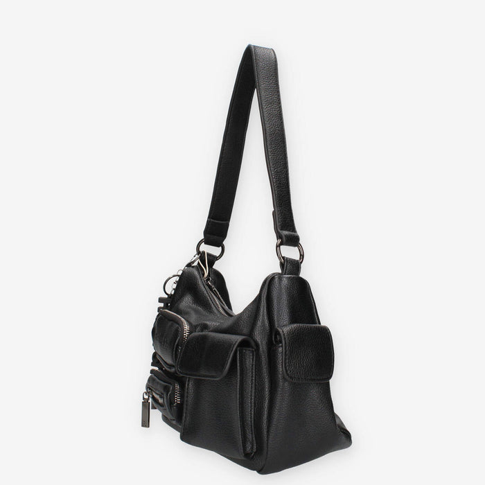 Borsa a Spalla in Pelle sintetica Nera con Tasche Multiple - Refresh