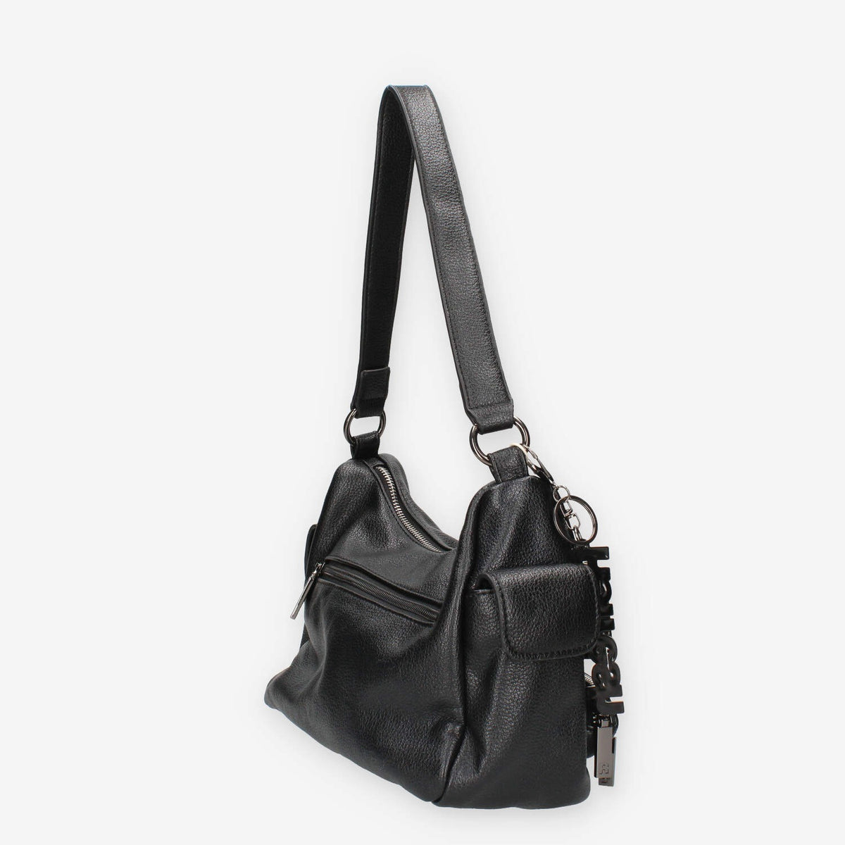 Borsa a Spalla in Pelle sintetica Nera con Tasche Multiple - Refresh