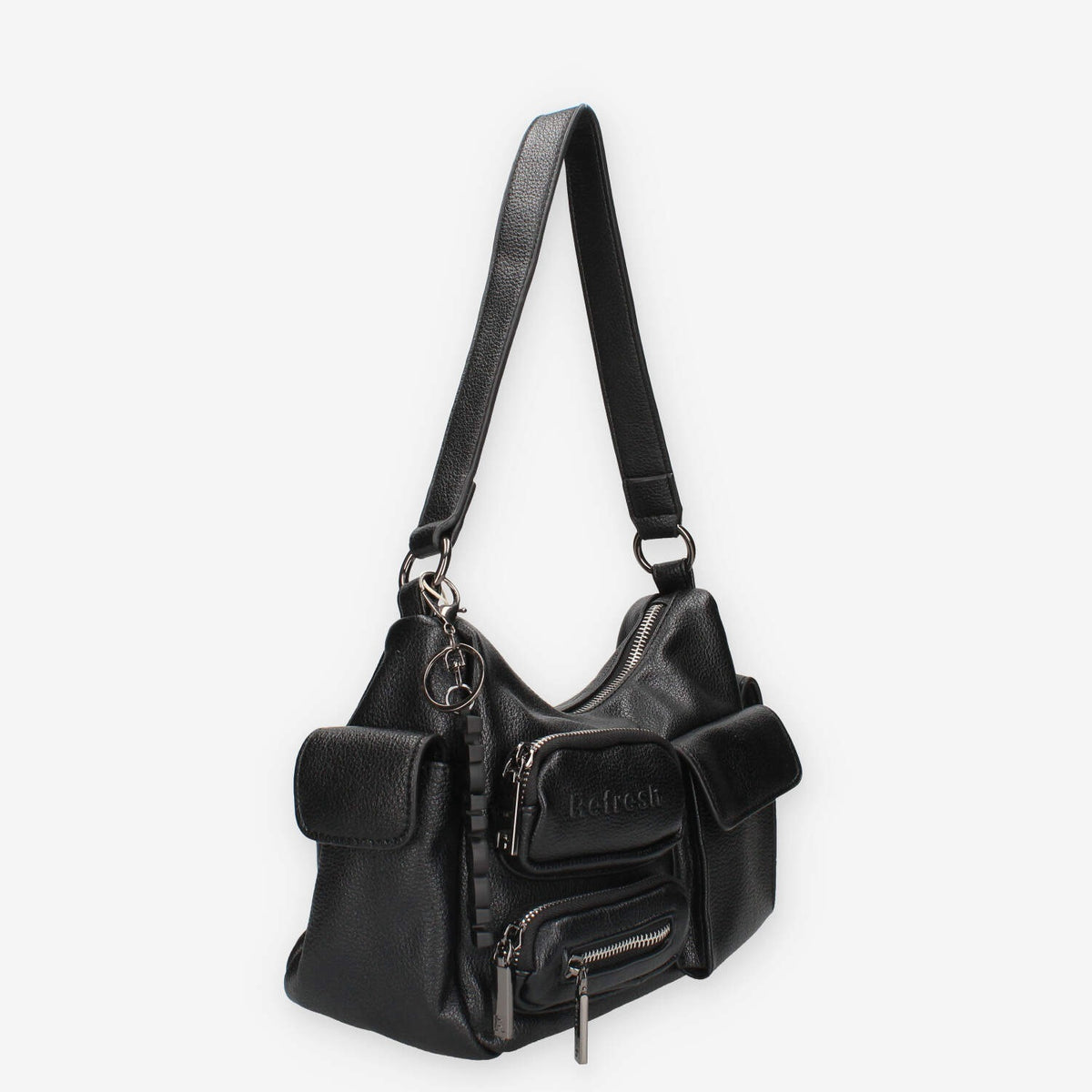 Borsa a Spalla in Pelle sintetica Nera con Tasche Multiple - Refresh