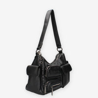 Borsa a Spalla in Pelle sintetica Nera con Tasche Multiple - Refresh
