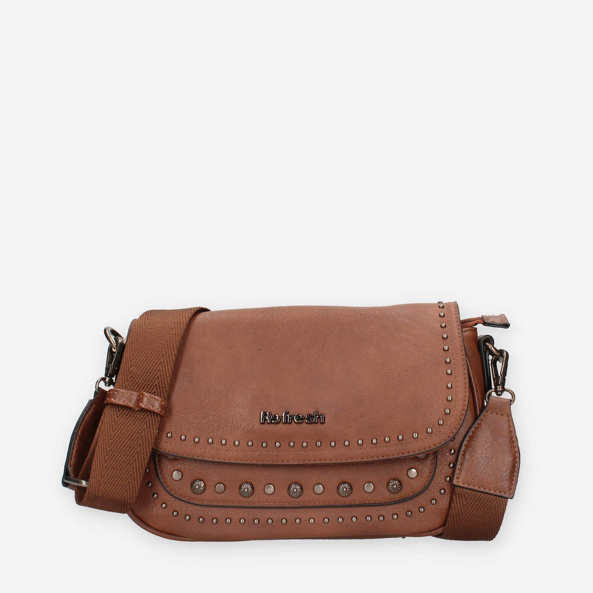 Borsa a Tracolla in Ecopelle Camel con Borchie - Refresh