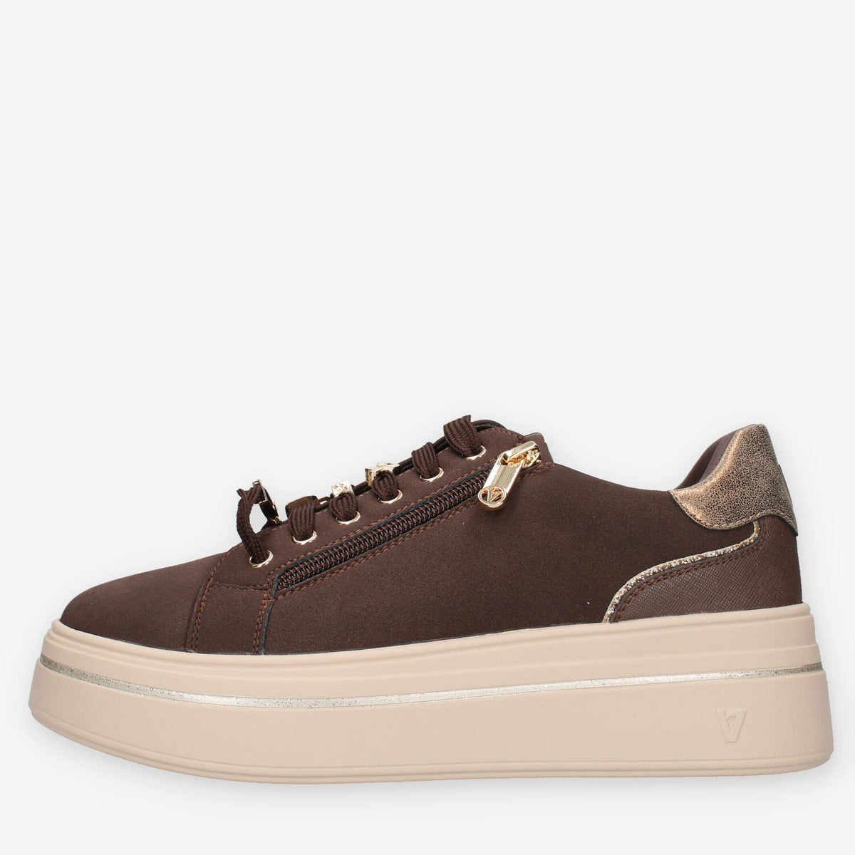 Sneakers Platform Marroni con Dettagli Dorati - VALLEVERDE