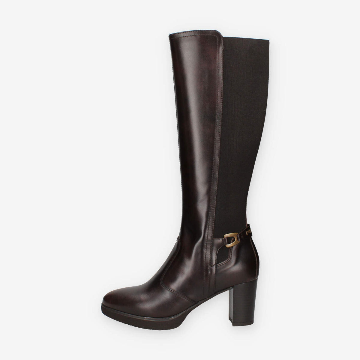 Stivali Alti in Pelle Marrone con Tacco Nero Giardini