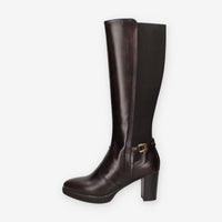 Stivali Alti in Pelle Marrone con Tacco Nero Giardini