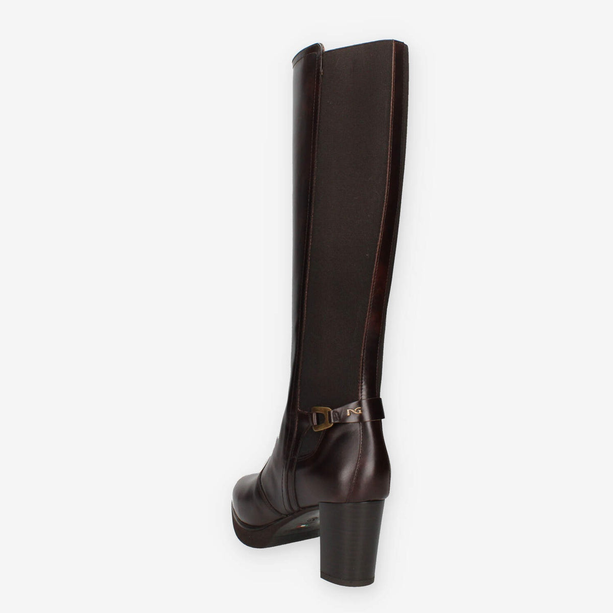 Stivali Alti in Pelle Marrone con Tacco Nero Giardini