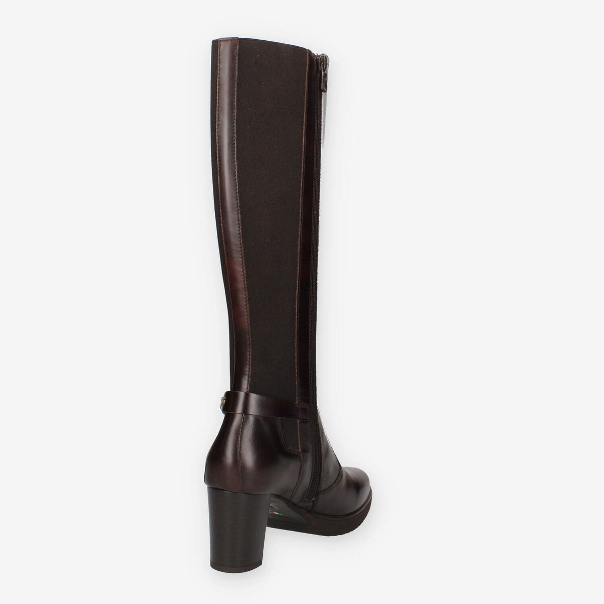 Stivali Alti in Pelle Marrone con Tacco Nero Giardini