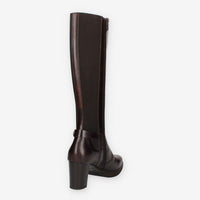 Stivali Alti in Pelle Marrone con Tacco Nero Giardini