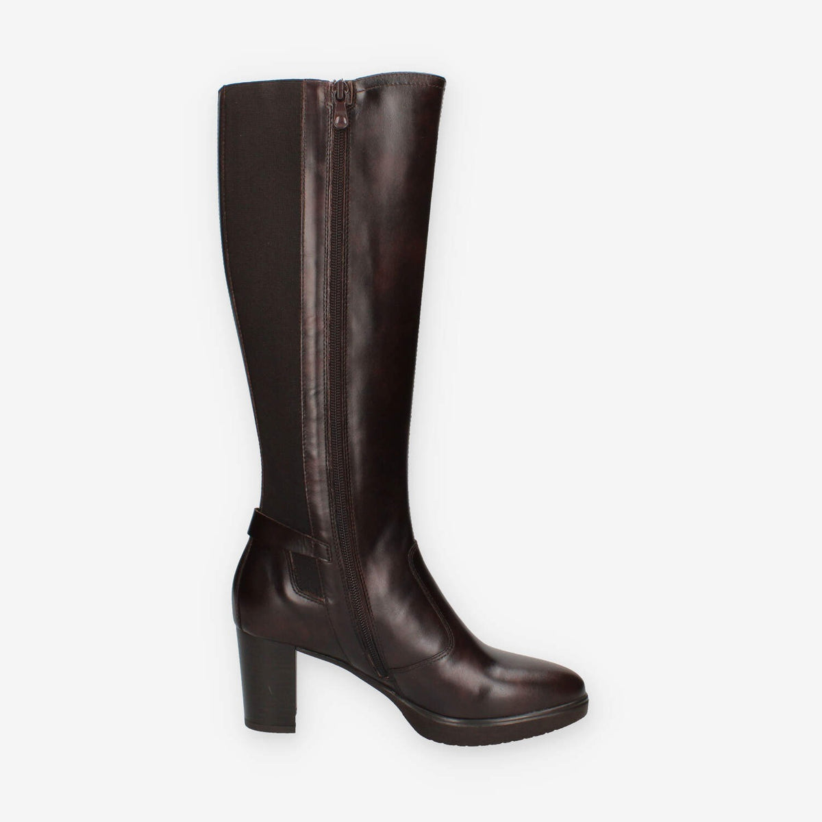 Stivali Alti in Pelle Marrone con Tacco Nero Giardini