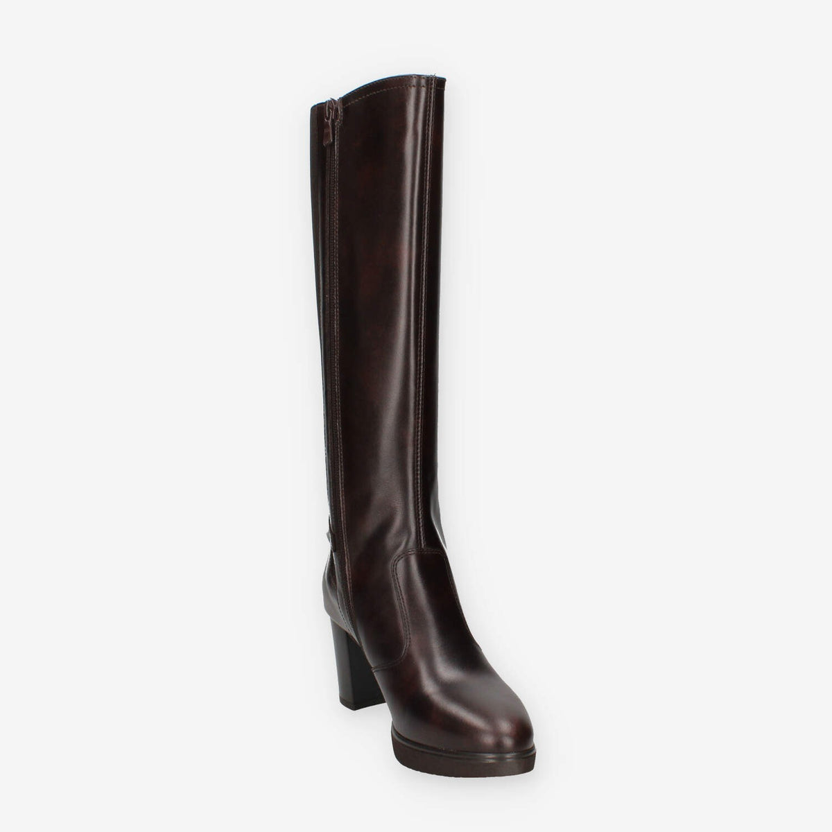 Stivali Alti in Pelle Marrone con Tacco Nero Giardini