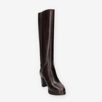 Stivali Alti in Pelle Marrone con Tacco Nero Giardini