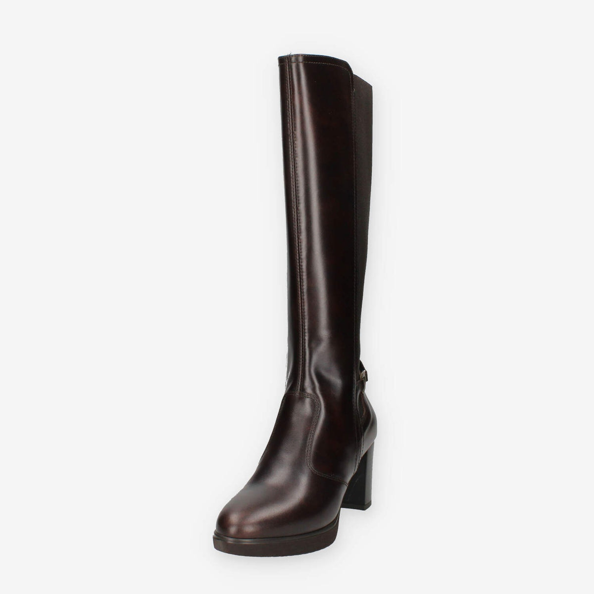 Stivali Alti in Pelle Marrone con Tacco Nero Giardini