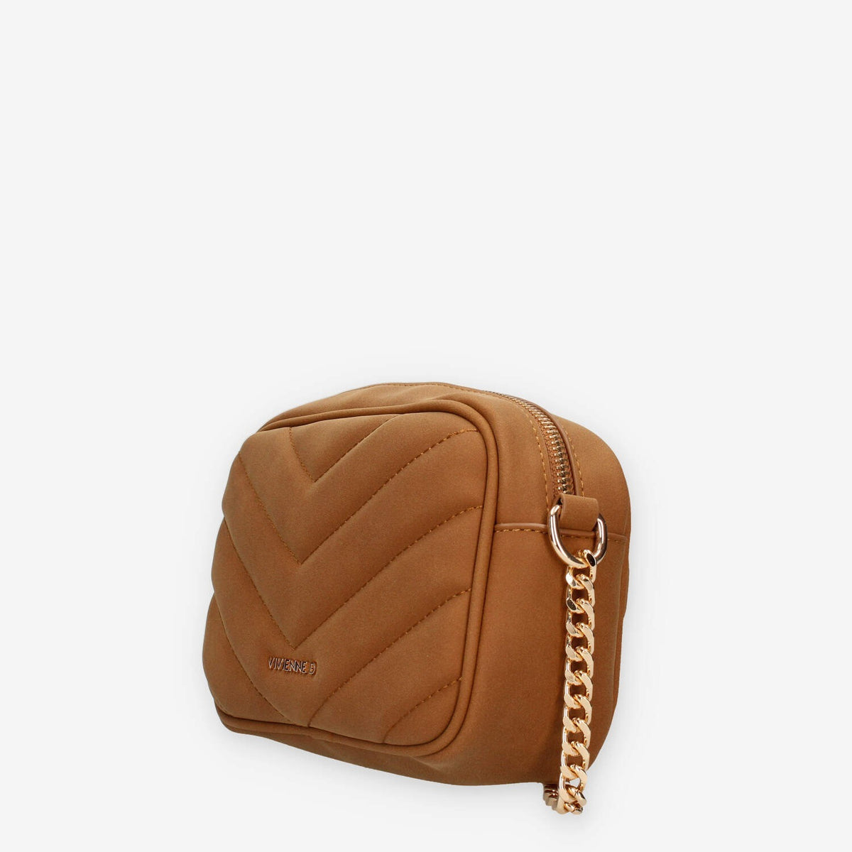 Borsa a Tracolla Vivienne in ecopelle camel con Dettagli a Catena