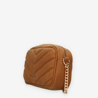 Borsa a Tracolla Vivienne in ecopelle camel con Dettagli a Catena
