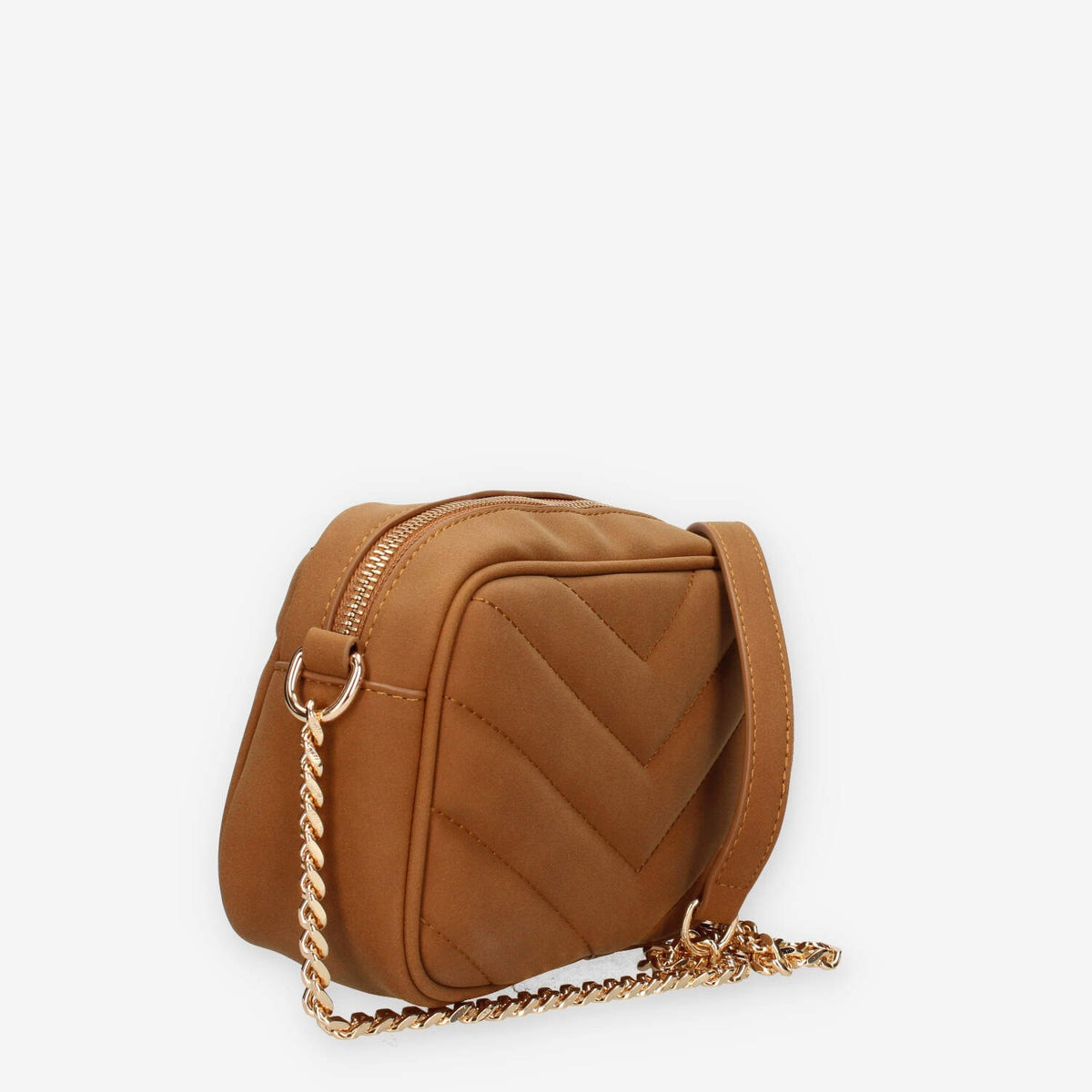 Borsa a Tracolla Vivienne in ecopelle camel con Dettagli a Catena