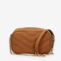 Borsa a Tracolla Vivienne in ecopelle camel con Dettagli a Catena