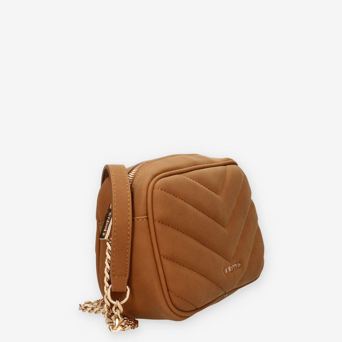 Borsa a Tracolla Vivienne in ecopelle camel con Dettagli a Catena