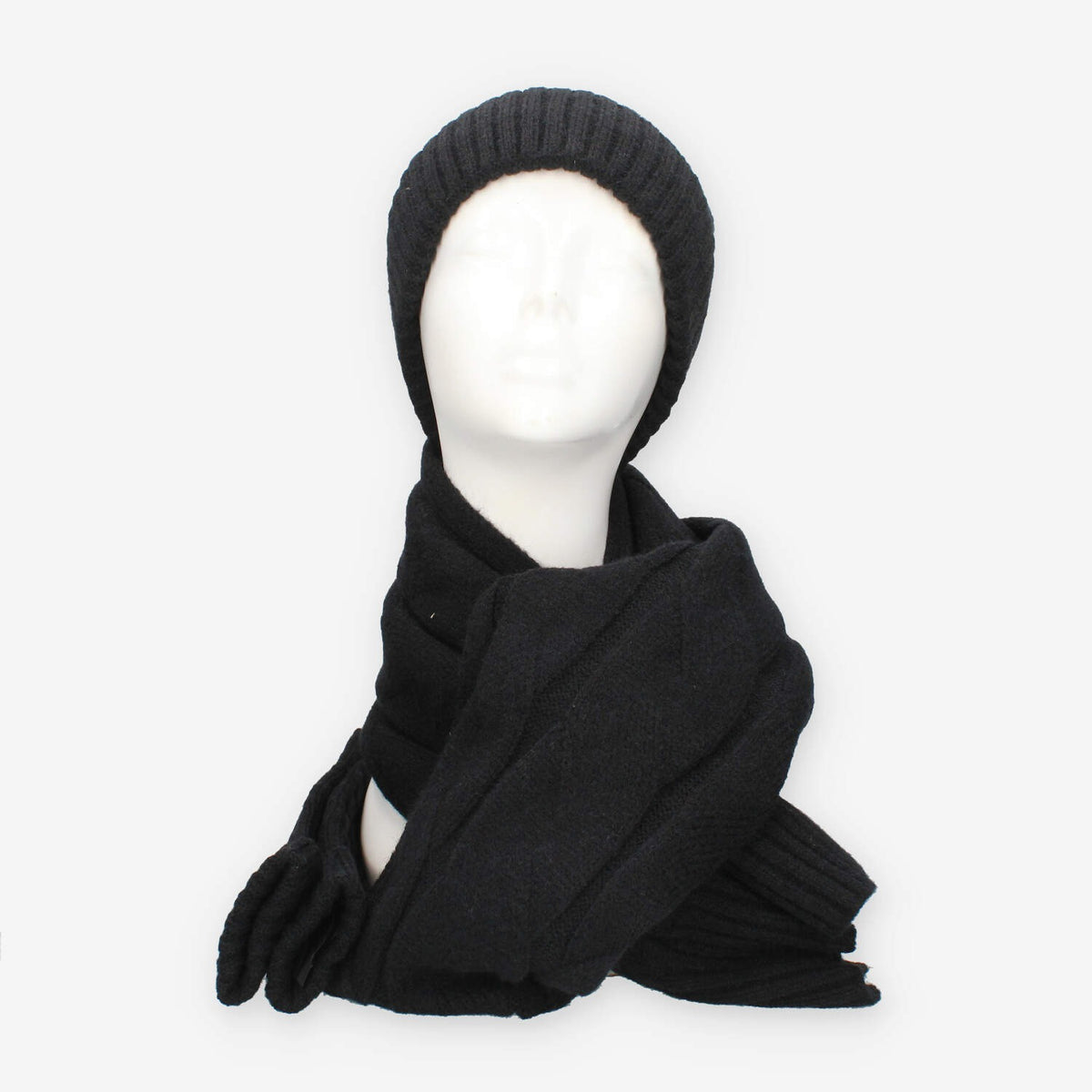 Set Invernale Vivienne in maglia nero - Berretto, Sciarpa e Guanti