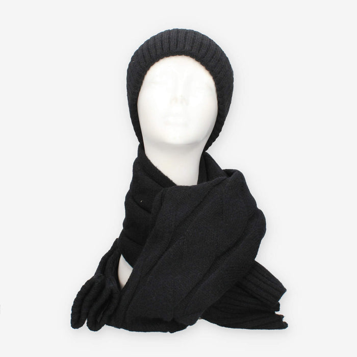 Set Invernale Vivienne in maglia nero - Berretto, Sciarpa e Guanti