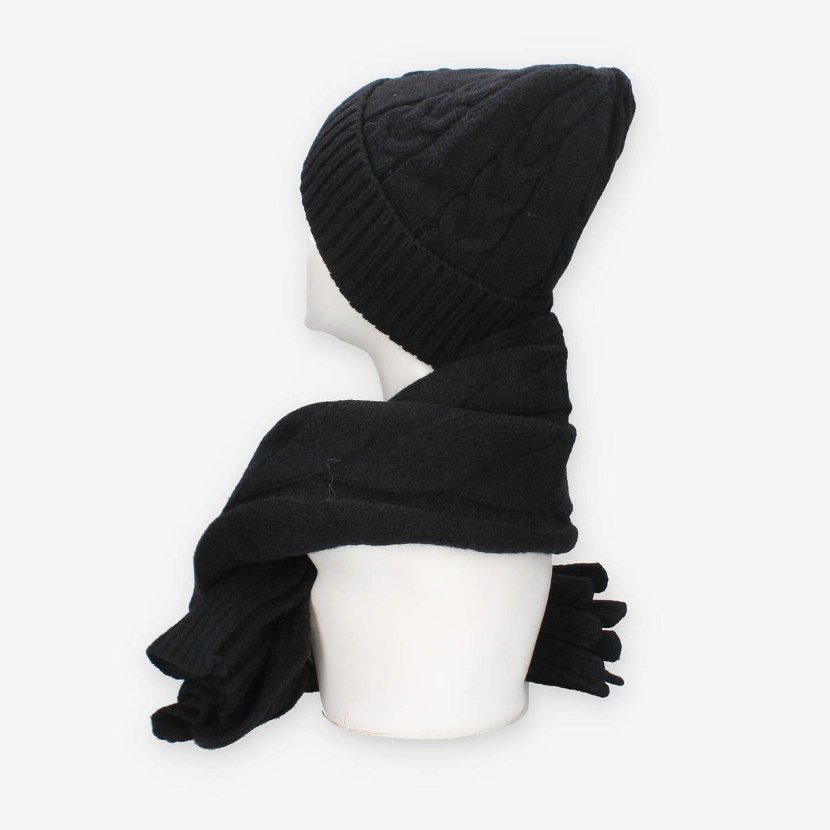 Set Invernale Vivienne in maglia nero - Berretto, Sciarpa e Guanti
