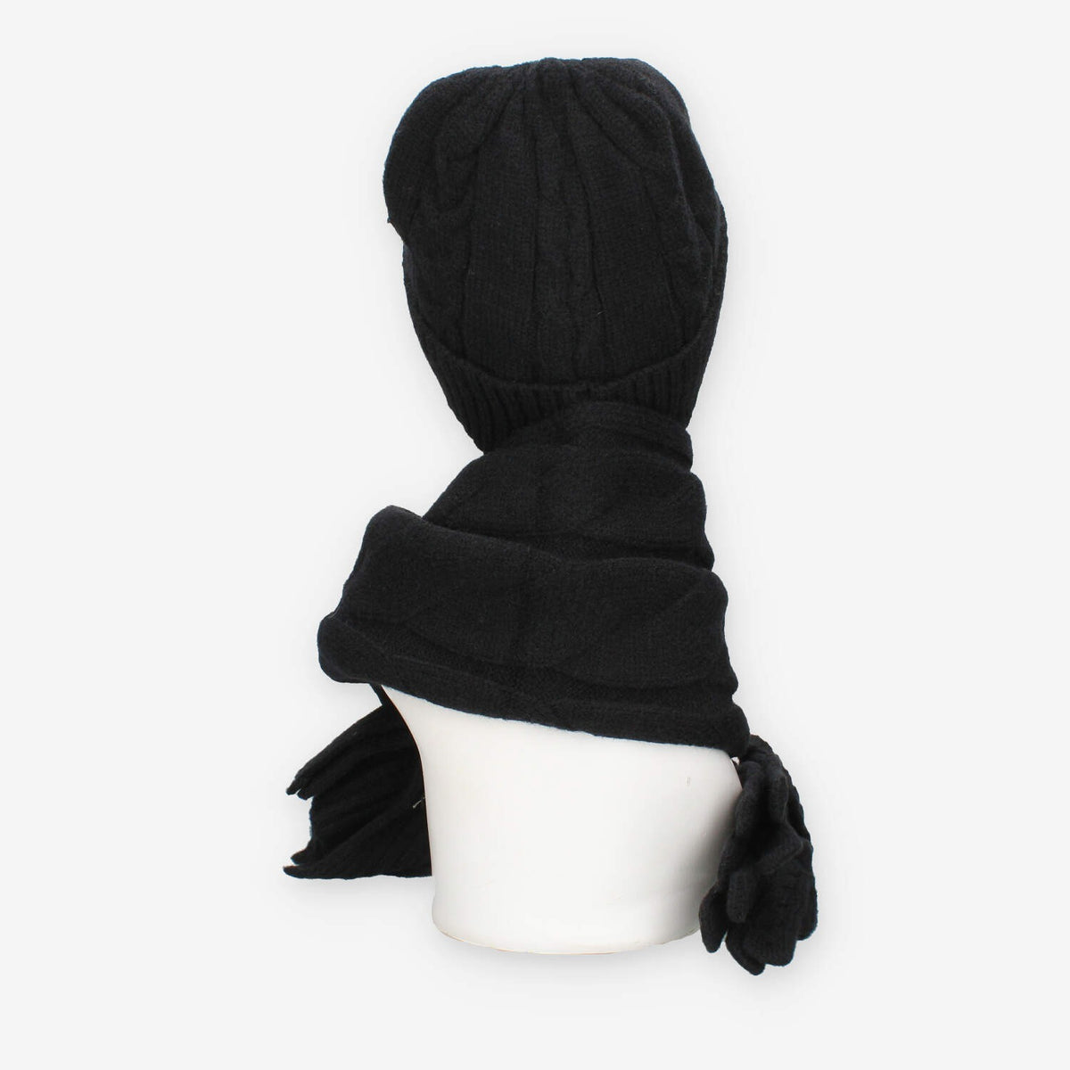 Set Invernale Vivienne in maglia nero - Berretto, Sciarpa e Guanti