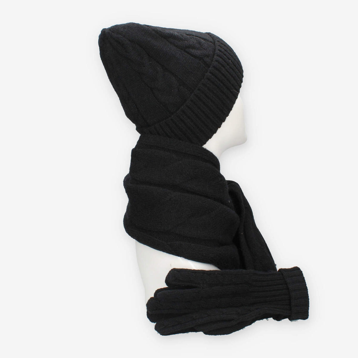 Set Invernale Vivienne in maglia nero - Berretto, Sciarpa e Guanti