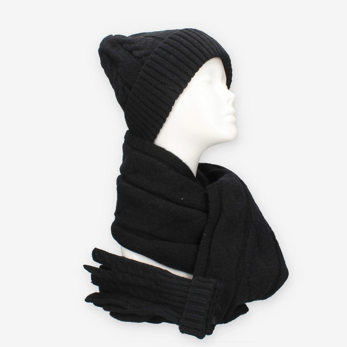 Set Invernale Vivienne in maglia nero - Berretto, Sciarpa e Guanti