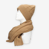 Set Invernale Vivienne in maglia Camel - Berretto, Sciarpa e Guanti