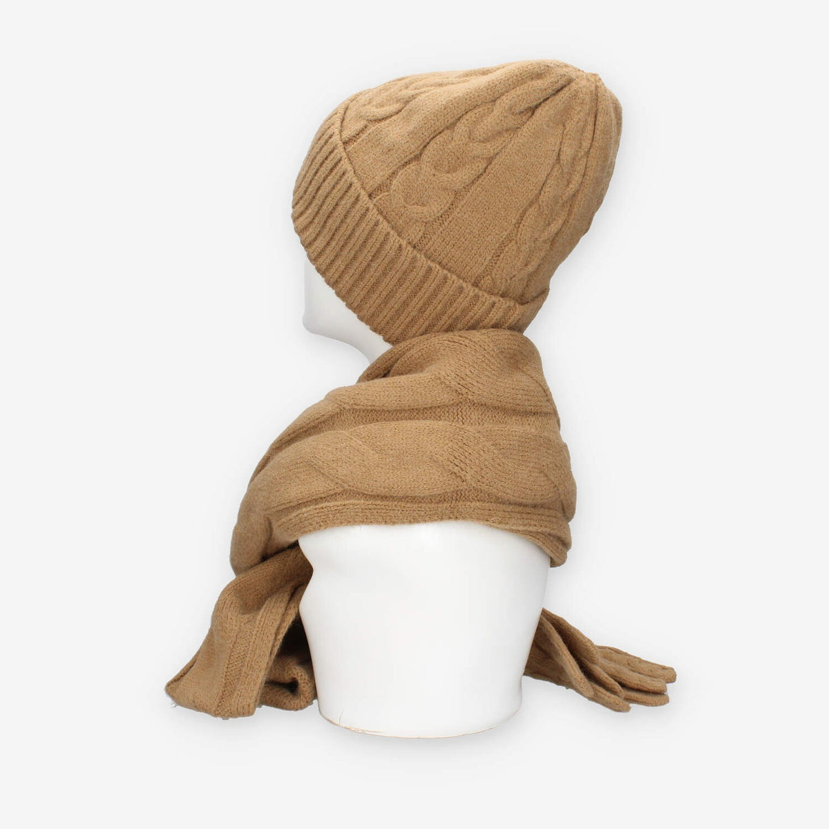 Set Invernale Vivienne in maglia Camel - Berretto, Sciarpa e Guanti